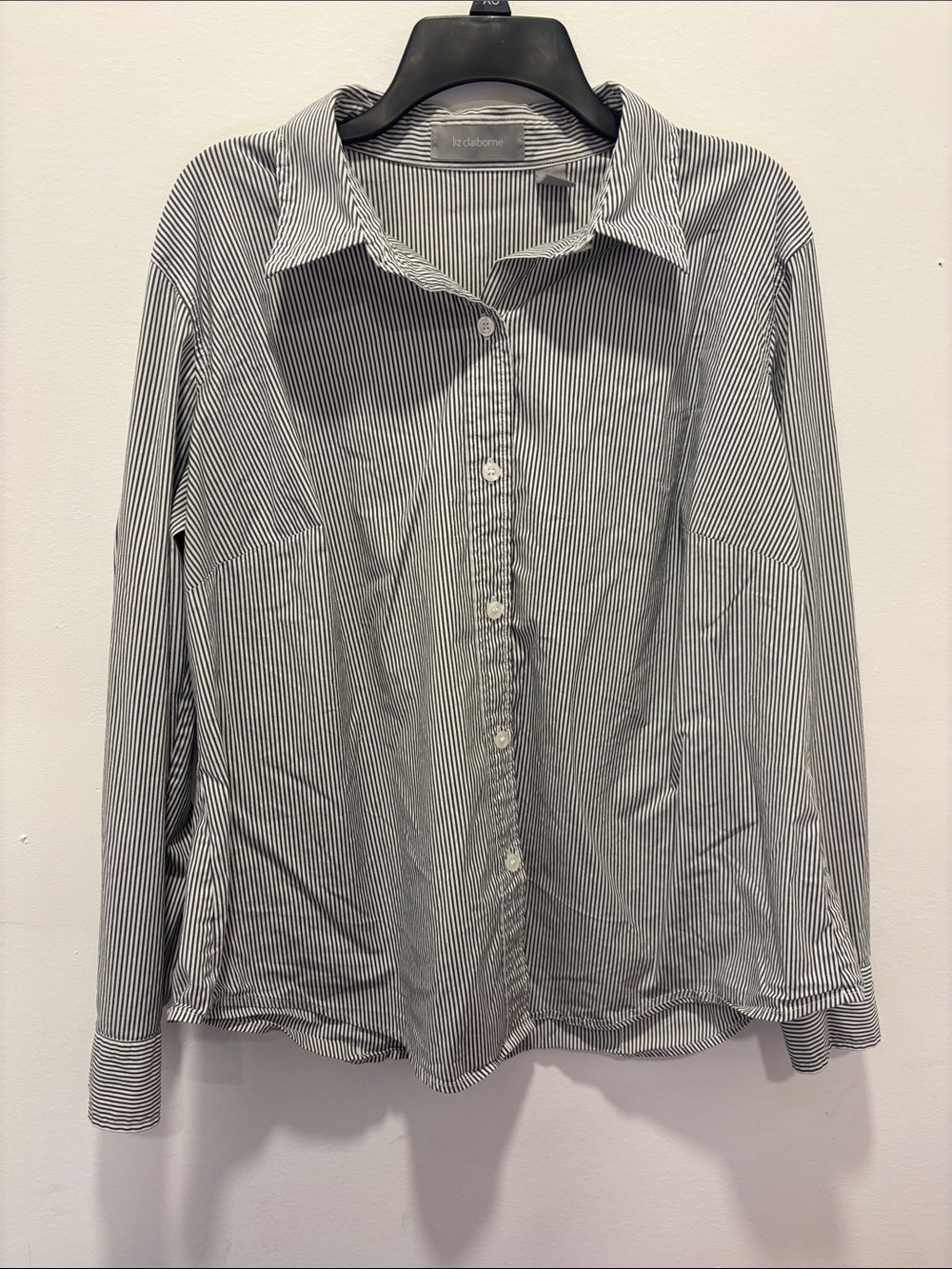 Liz Claiborne women’s button up shirt- Gray Stripe